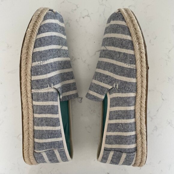 TOMS Alpargata Rope Slip On Stripe Recycled Canvas Shoe Blue Off Wht Sz 9 NWOT - Picture 5 of 13